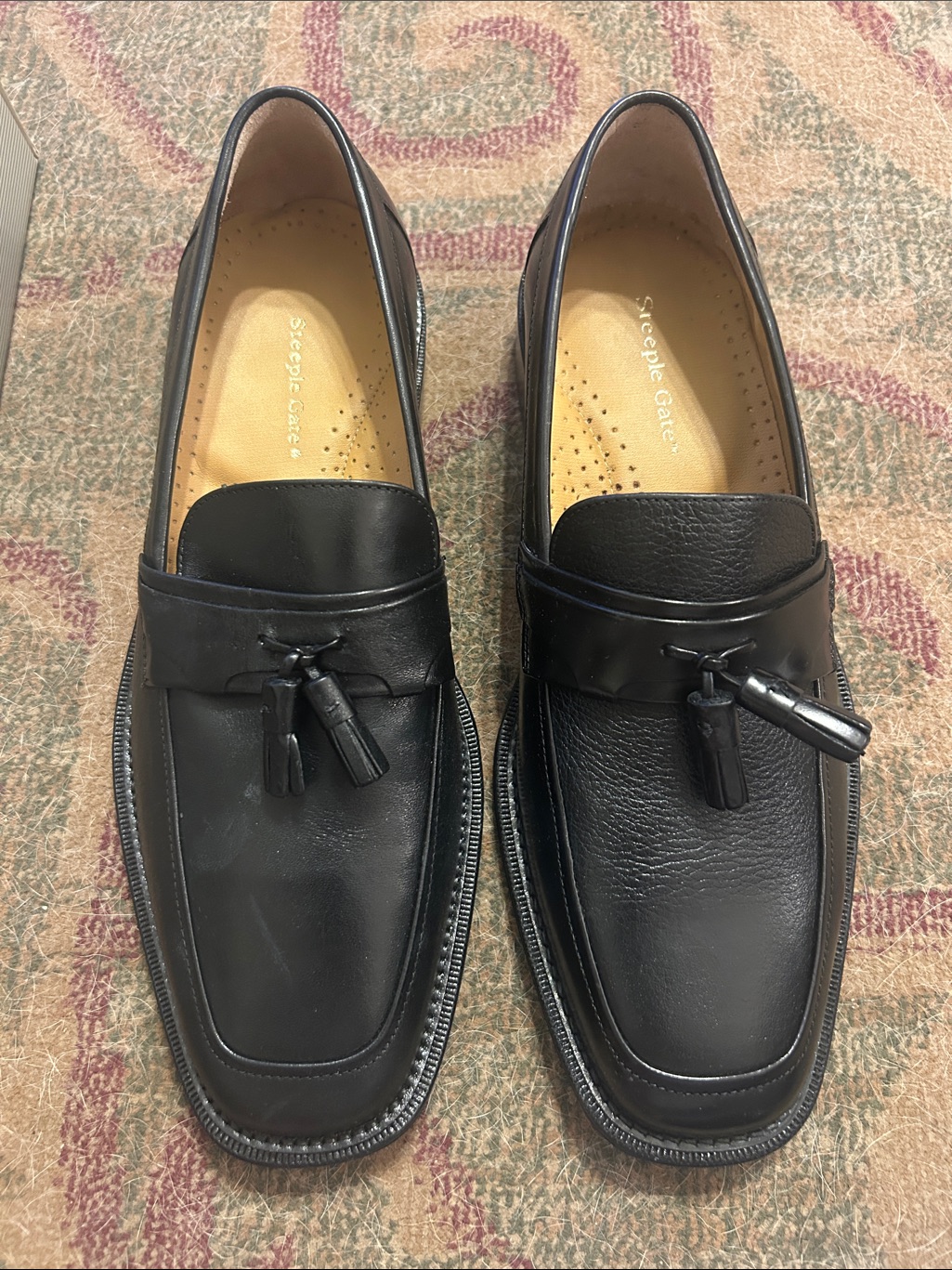Steeple Gate Black Leather Tassel Penny Loafers